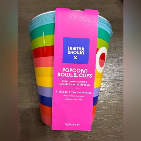 Tabitha Brown Popcorn Bowl & Cups Set - Pink and White - Picture 2 of 6